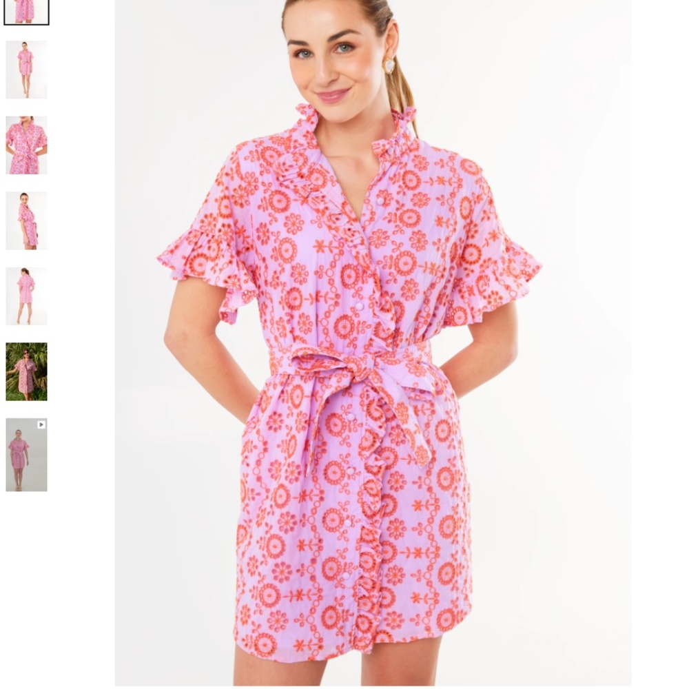 Women’s Pink Floral Tie-Waist Ruffle Dress